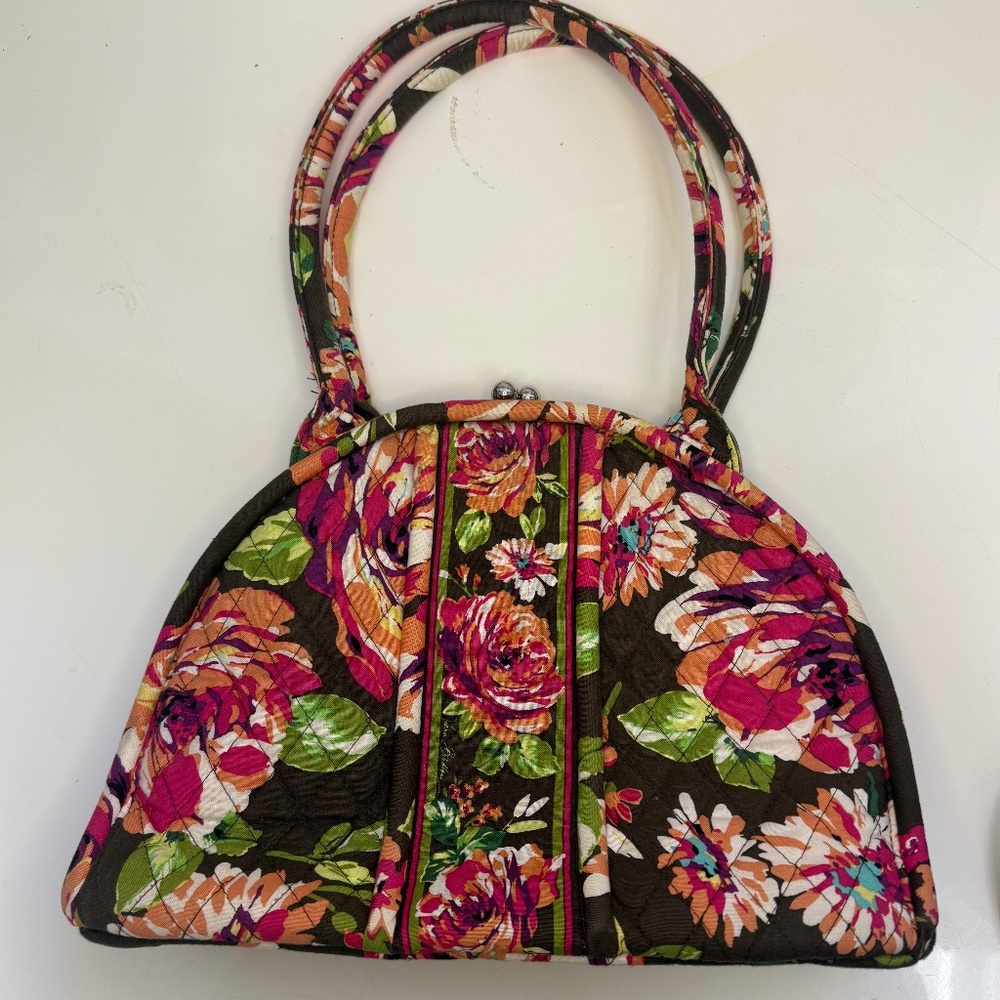 Vera Bradley Kiss Lock Bag brown floral design